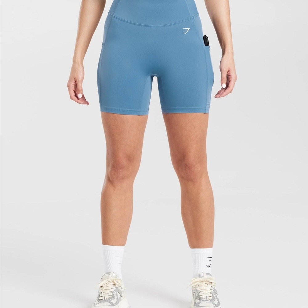 Gymshark High Waisted Pocket Biker Shorts Denim Blue